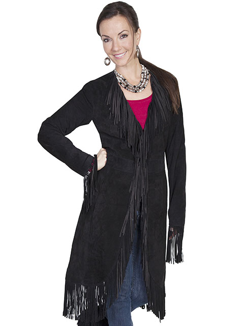 (image for) Ladies Suede Fringe Maxi Long Coat